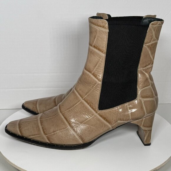 Freda Salvador Chelsea Ankle Boot Bootie Beige Embossed Croc Size 10 Leather - Picture 2 of 11